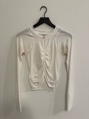 FP Movement by Free People White Long Sleeve Ruched Front Top